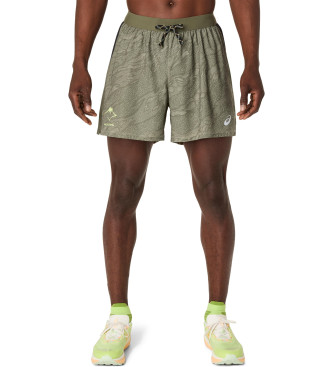 Asics para hombre. 2011D392 Short Fujitraill Print 5In verde (S), Deportivo, Running, Multideporte, Poliéster