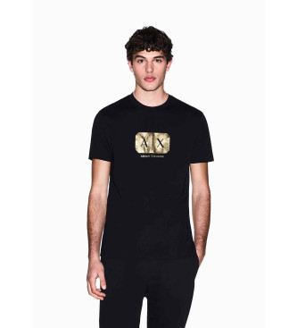 A|X Armani Exchange para hombre. XM002826AF12308UC001 Camiseta logotipo dorado, negro (L), Casual, Algodón, Manga corta