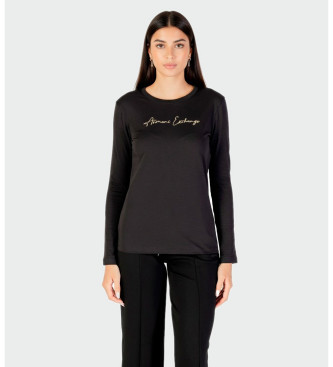 A|X Armani Exchange para mujer. XW001456AF10356MC021 Camiseta logotipo manga larga negro (M), Casual, Algodón
