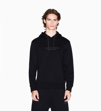 Basic sweatshirt med huva i svart bomull