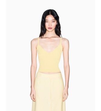 A|X Armani Exchange para mujer. XW001902AF10352U2149 Top de punto amarillo (L), Casual, Viscosa, Sin mangas / Tirantes