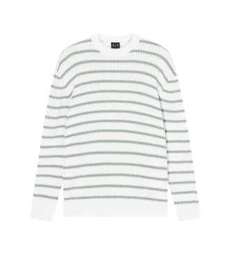 A|X Armani Exchange Jersey de cuello redondo blanco roto y verde