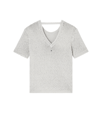 A|X Armani Exchange för kvinnor. XW001895AF21577O1004 Perforerad tröja med beige lurextråd (S), Casual, Bomull, Kort ärm