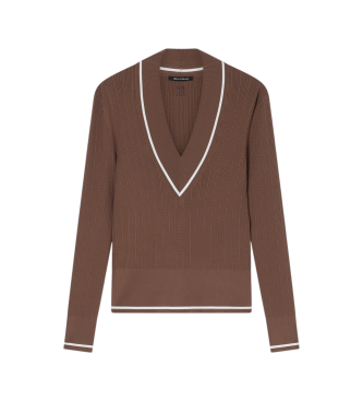 A|X Armani Exchange para mujer. XW002242AF10352U6136 Jersey V neck marrón (L), Casual, Viscosa, Manga larga