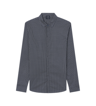 A|X Armani Exchange para hombre. XM000625AF13184FB433 Camisa Monogram marino (L), Negro, Casual, Algodón, Manga larga