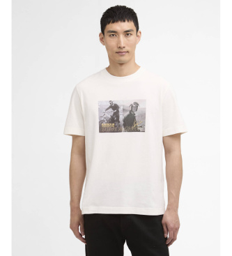 Barbour international för män. MTS1585 Hellen Photographic T-shirt vit (XL), Beige, Casual, Bomull, Kort ärm