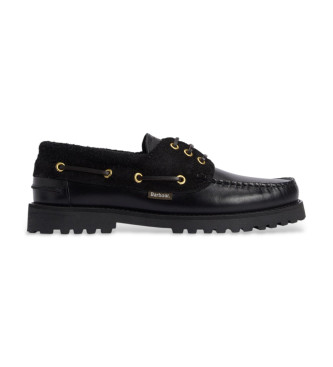 Barbour para hombre. MFO0795 Náuticos de Piel Deck Boat negro (43), Plano, Cordones, Casual
