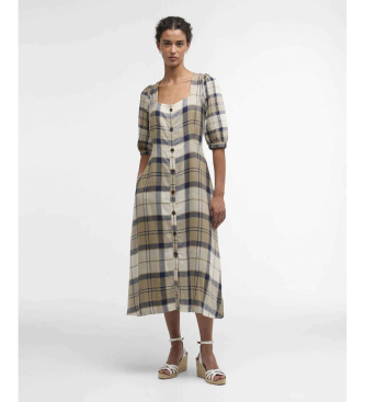 Barbour para mujer. LDR1014 Vestido Ballina Midi marrón (S), Casual, Manga 3/4, Lyocell