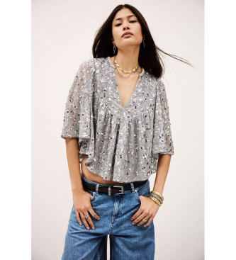 Ba&Sh Para Mujer. 1H25CARA Blusa Cara Plateado (34), Casual, Gris, PoliéSter, Manga 3/4-image