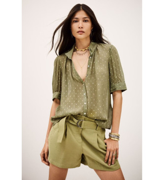 BA&SH para mujer. 1H25MIMI Blusa Mimi verde (34), Casual, Viscosa, Manga corta
