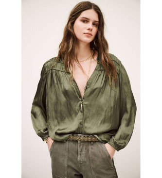 BA&SH para mujer. 1H25CESS Camisa Cessia verde (34), Casual, Poliéster, Manga larga