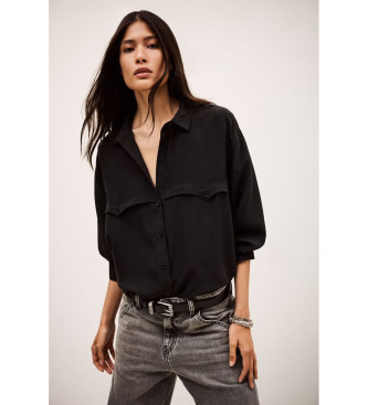 BA&SH para mujer. 1H25HAOR Camisa Haora negro (38), Casual, Seda, Manga larga