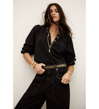 BA&SH para mujer. 1H25MIO Camisa Mio negro (36), Casual, Algodón, Manga larga