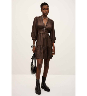 BA&SH para mujer. 1H25CYRI Vestido Cyriala marrón (2 = 38), Casual, Poliéster, Manga larga