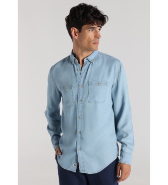 Bendorff para hombre. 840835543 Camisa Manga larga denim tejido tencel con bolsillos en el pecho azul (XL), Casual, Lyocell