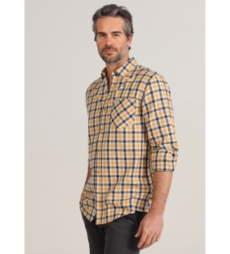 Bendorff para hombre. 840415287 Camisa de manga larga de cuadros con bolsillo amarillo (M), Casual, Algodón