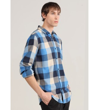 Bendorff para hombre. 840405286 Camisa de manga larga de cuadros azul (M), Casual, Algodón