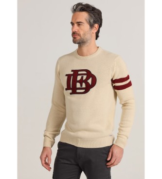 Bendorff para hombre. 870295250 Jersey con cuello caja parche chenille Bdf blanco roto (L), Casual, Acrílico, Manga larga