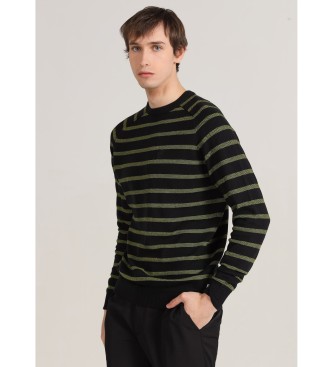 Bendorff para hombre. 870275241 Jersey a rayas de cuello caja con mangas ranglan negro (S), Casual, Algodón, Manga larga