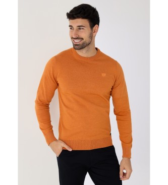 Jersey básico de punto cuello caja Logo bordado naranja (S), Casual, Algodón