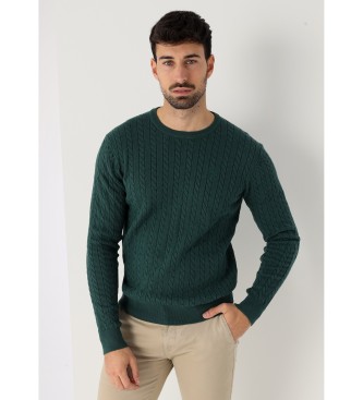 Bendorff para hombre. 870505427 Jersey canalé trenzado con cuello caja verde (XL), Casual, Algodón