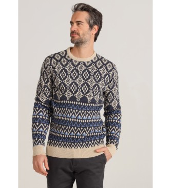 Bendorff para hombre. 870355288 Jersey de cuello caja con motivos Jacquard (XL), Azul, Casual, Algodón, Manga larga