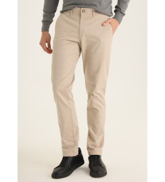 Pantalones Chino Slim - Tiro Medio con estampado de cuadros beige (30), Casual, Algodón, Clásico