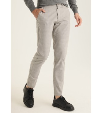 Bendorff para hombre. 800125381 Pantalones Chino Slim - Tiro Medio con estampado de cuadros beige (36), Casual, Algodón, Clásico