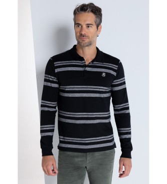 Bendorff para hombre. 830545278 Polo a rayas de manga larga con cuello jaquard negro (S), Casual, Algodón, Clásico