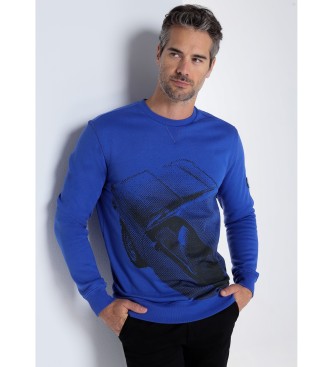 Bendorff para hombre. 860175238 Sudadera grafica con cuello caja azul (M), Casual, Algodón, Manga larga