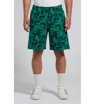 Bikkembergs para hombre. BMF0794 Bañador estampado monograma verde (L), Beachwear, Poliamida