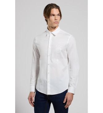 Bikkembergs para hombre. BMS0783 Camisa Entallada blanco (42), Casual, Algodón, Manga larga