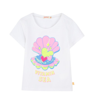 Camiseta con detalle de lentejuelas blanco (2años= 86cm), Casual, Algodón, Manga corta, moda infantil