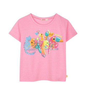 Camiseta con detalles de lentejuela rosa (4años= 102cm), Casual, Poliéster, Manga corta, moda infantil