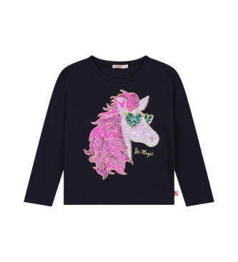 Billieblush para niña. U20475 Camiseta de punto negro marino (8Años= 126cm), Casual, Algodón, Manga larga, moda infantil, Billieblush outlet