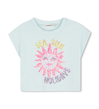 Billieblush para niña. U21950 Camiseta Ilustración turquesa (5años= 108cm), Casual, Algodón, moda infantil