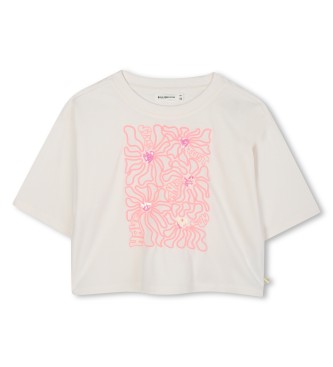 Billieblush para niña. U21228 Camiseta Flower blanco roto (8años= 126cm), Casual, Algodón, Manga corta, moda infantil