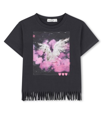 Billieblush para niña. U21230 Camiseta M.C. gris oscuro (14años= 156cm), Casual, Algodón, Manga corta, moda infantil
