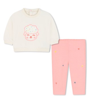 Billieblush para niña. U21631 Conjunto Sudadera y Pantalón blanco roto, rosa (9meses= 71cm), Casual, Algodón, Manga larga, moda infantil