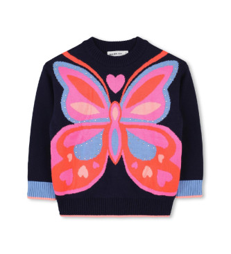 Billieblush para niña. U21368 Jersey Mariposa marino (8Años= 126cm), Casual, Algodón, moda infantil