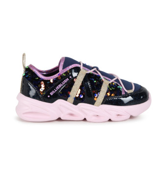 Billieblush para niña. U20587 Zapatillas de piel con purpurina marino (28), Plano, Ninguno, Casual, moda infantil, Billieblush outlet 2024.