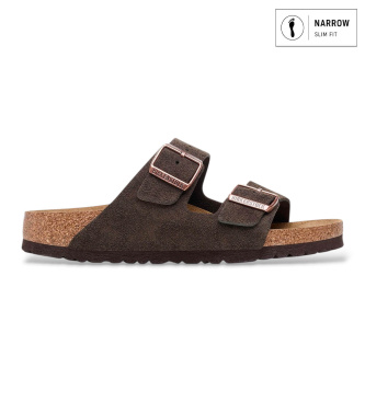 Birkenstock For Woman. 1027083 Brown Arizona Leather Sandals (Narrow Fit) (39), Flat, Suede, Buckle, Casual