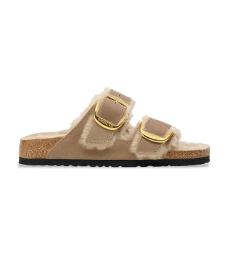 Birkenstock para mujer. 1030384 Sandalias de Piel Arizona Big Buckle Lana de borrego beige (36), Plano, Ninguno, Casual