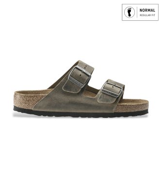 Birkenstock för män. 1019313 Sandaler i läder Arizona Soft Footbed Oiled (Normal passform) brungrön (45), Hud, Beige, Karta, Ingen, Casual