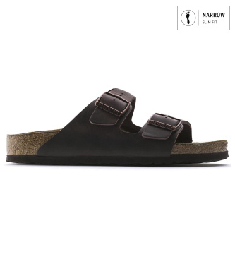 Birkenstock unisex. 452763 Sandaler i läder Arizona Soft Footbed Oiled (Smal passform) brun (42), Hud, Karta, Ingen, Casual