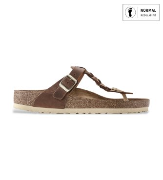 Birkenstock för kvinnor. 1021355 Lädersandaler Gizeh Braided Oiled (Normal passform) brun (40), Hud, Karta, Ingen, Casual