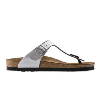Sandalias Gizeh Birko-Flor plateado (37), Plata, Plano, Ninguno, Casual, Poliéster reciclado