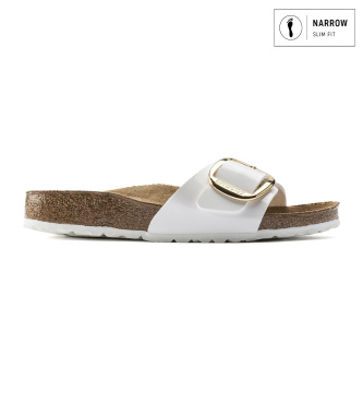 Birkenstock för kvinnor. 1019814 Sandaler Madrid Big Buckle Birko-Flor (Smal passform) vit (40), Karta, Ingen, Casual, Lackat läder