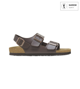 Birkenstock unisex. 34703 Sandaler Milano Birko-Flor (Smal passform) brun (46), Hud, Karta, Spänne, Casual