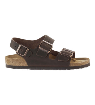Birkenstockvoor mannen. 34873 Milano sandalen van geolied bruin leer (44), Plat, Gesp, Casual, Havanna